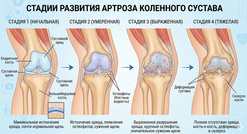 Стадии развития артроза суставов