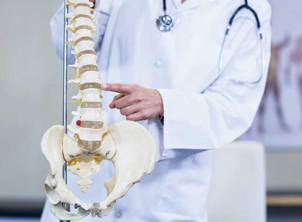 Врач показывает как развивается межпозвоночная грыжа